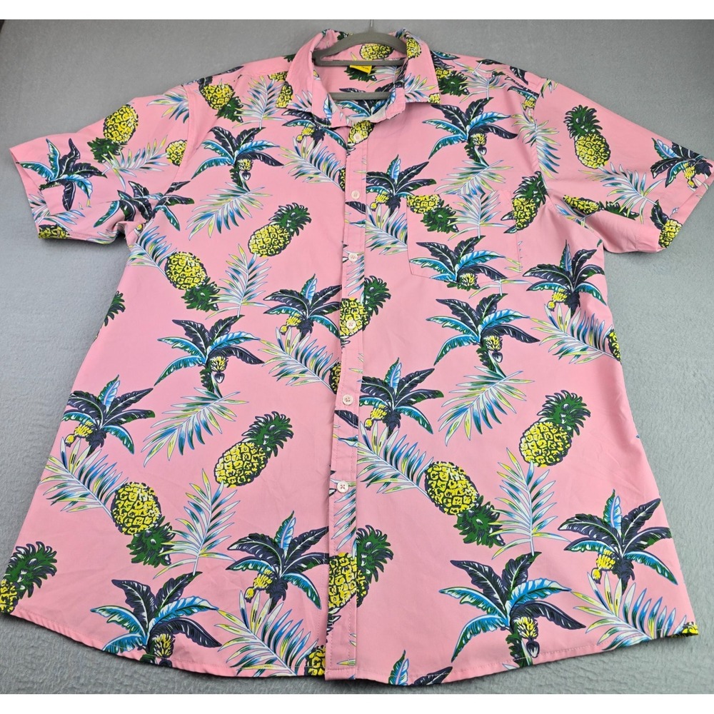 Outdoor Sports Hawaiian Large Shirt Pink Pineapple Palm Tree Tropical Fun Party